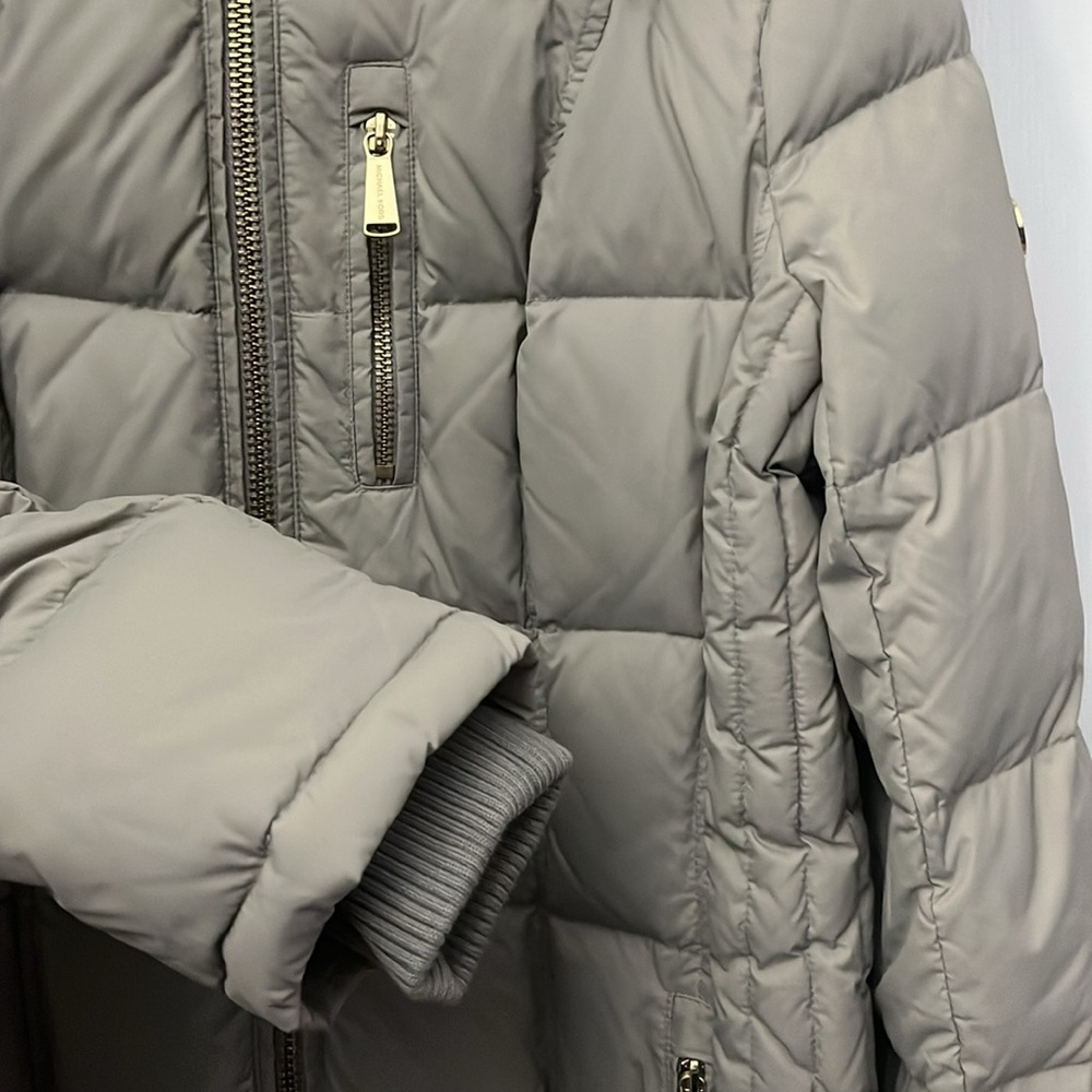 Michael Kors Grey Puffer Coat with Faux Fur Hood - Picture 6 of 6